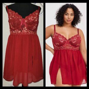 Torrid Curve Underwire Babydoll - Lace Red & Gold NWT 2X